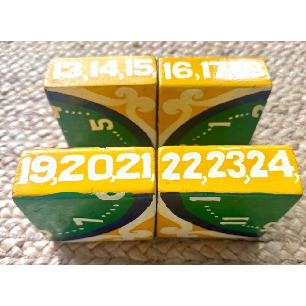 Vintage Wood 3D Puzzle Hand Made Alphabet Numbers Clock UNIQUE Folk Art